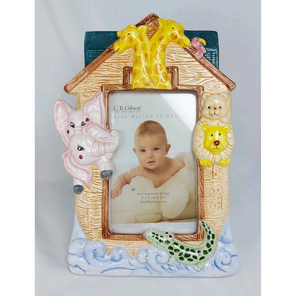 Noah's Ark Picture Frame C.R. Gibson Welcome Aboard Ceramic 3D Animal Nursery